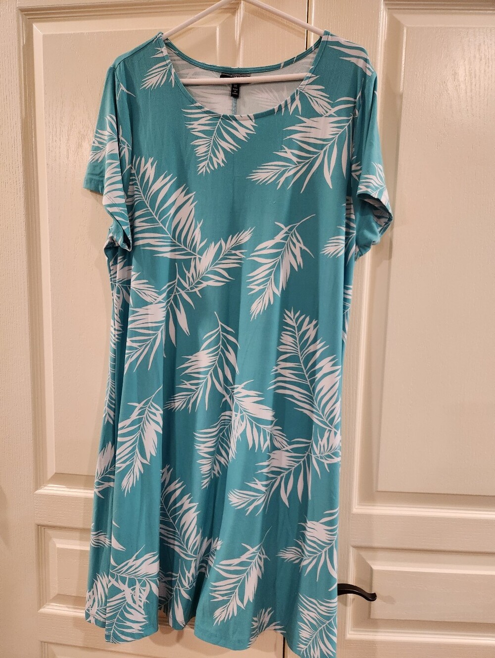 Women's Teal Tropical Print Short-Sleeve Dress, Cover Up